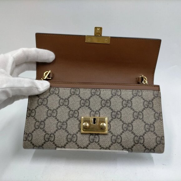 Authentic Gucci Padlock Chain Wallet Brown PVC mn494-112925 - Picture 4 of 10